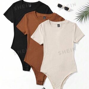 Solid Ribbed Knit Bodysuit (3 pieces included) Brand New!